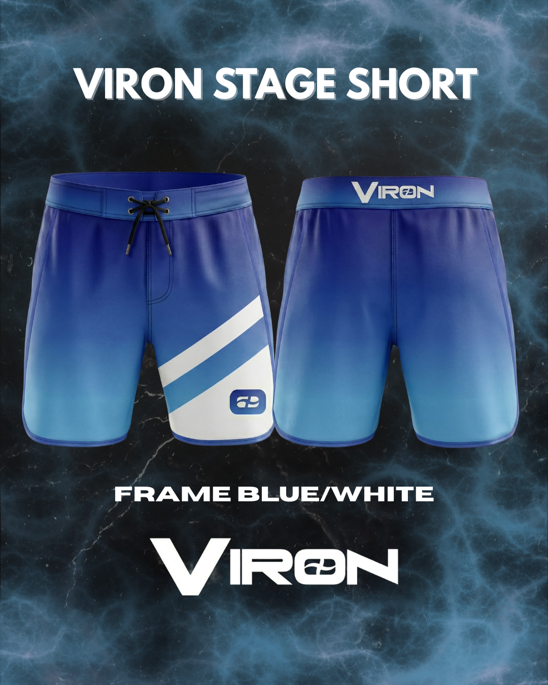 Blue and White Frame Shorts